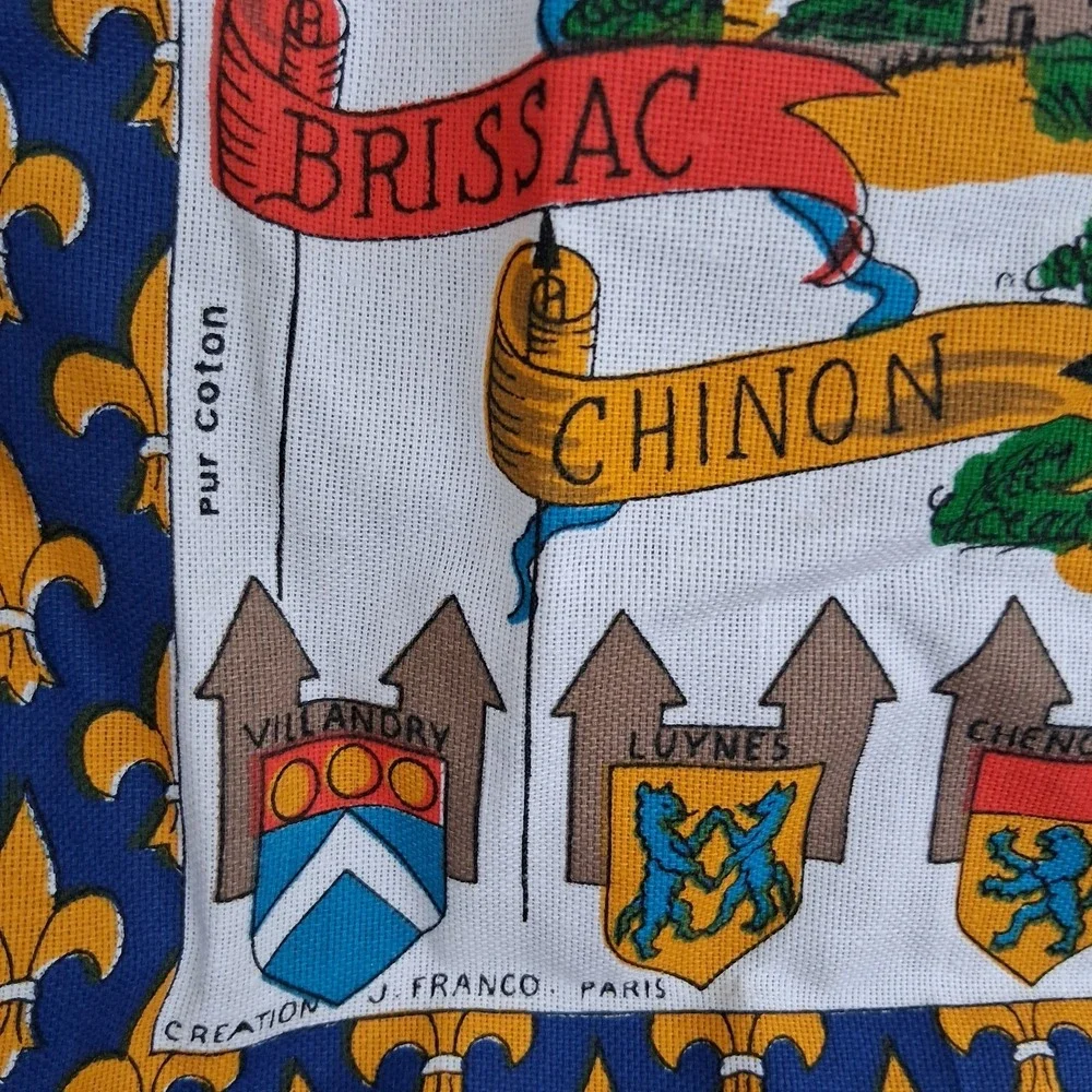 Vintage France Chateaux de la Loire in Touraine Cotton Tea Towel Tour Map